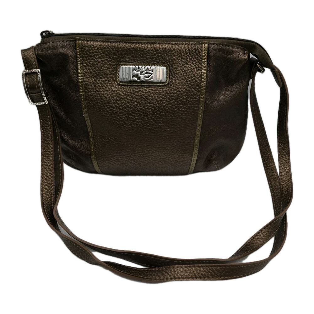 Brighton Brown Pebbled Leather Crossbody Bag with Silver Hardware